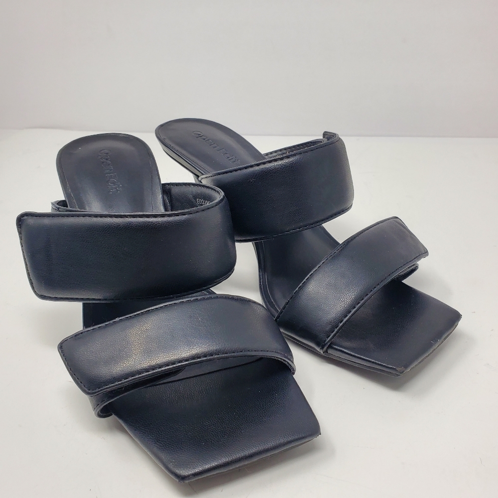 Open Edit QUINCY Black faux leather square toe pumps Size 5 GUC
